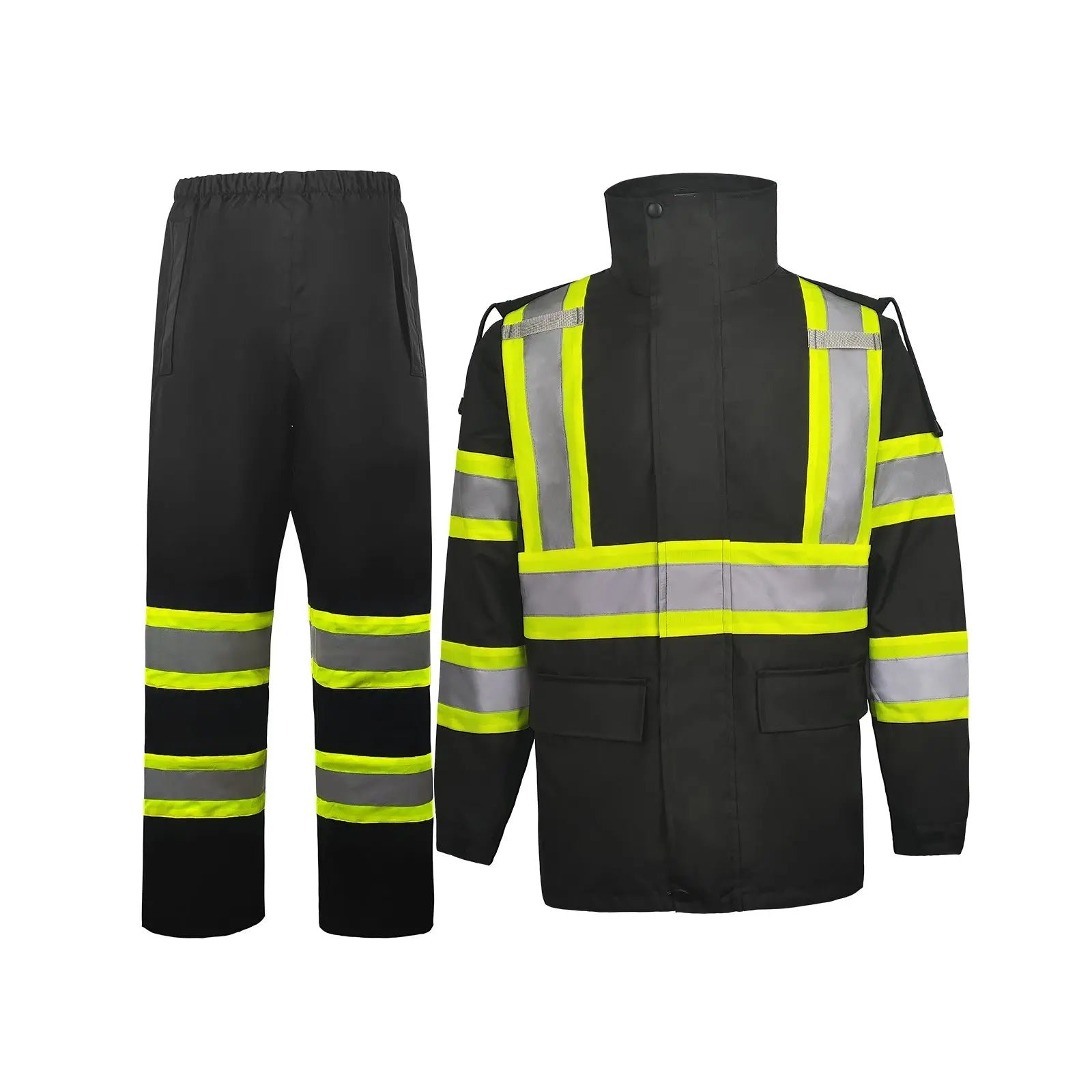 Outdoor Black Safety Raincoat Set with High Visibility Reflective Tape-(SD-YYD-2903)